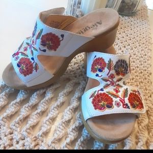 Alegria- Linn Embroidered Floral Slip on wedges